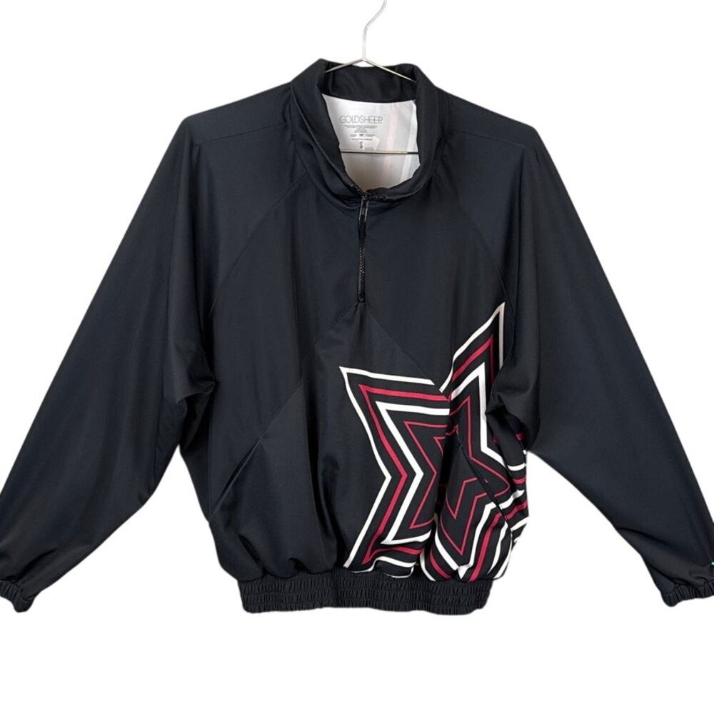 Goldsheep Women's Pullover 1/4 Zip Windbreaker Jacket Black Big Star Size S
